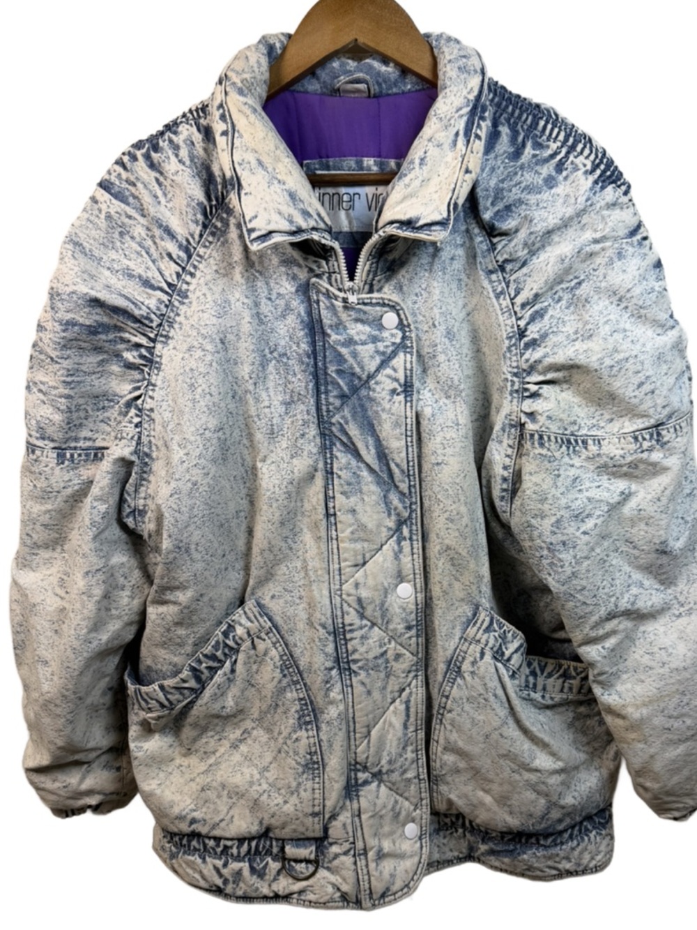 Vintage Stone Washed Denim Puffer Jacket